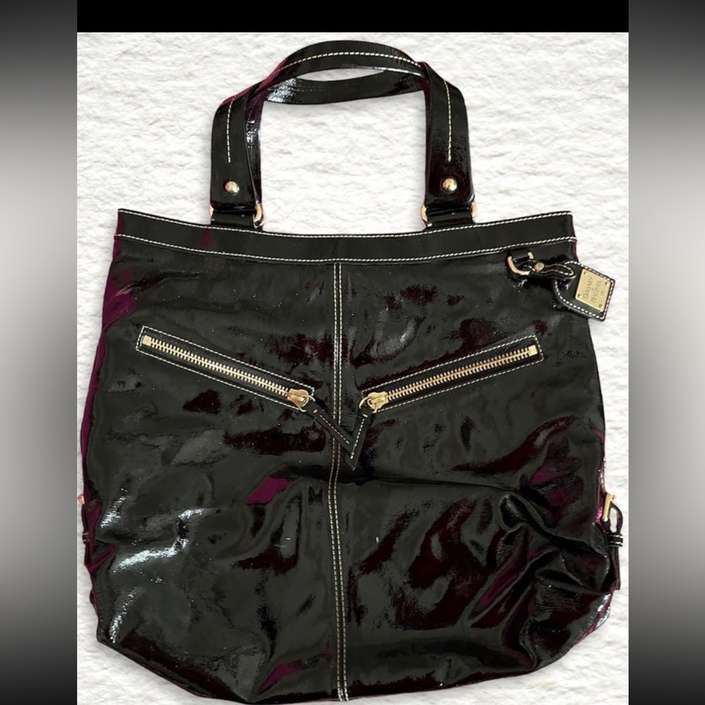 Dooney & bourke black patent faux leather tote